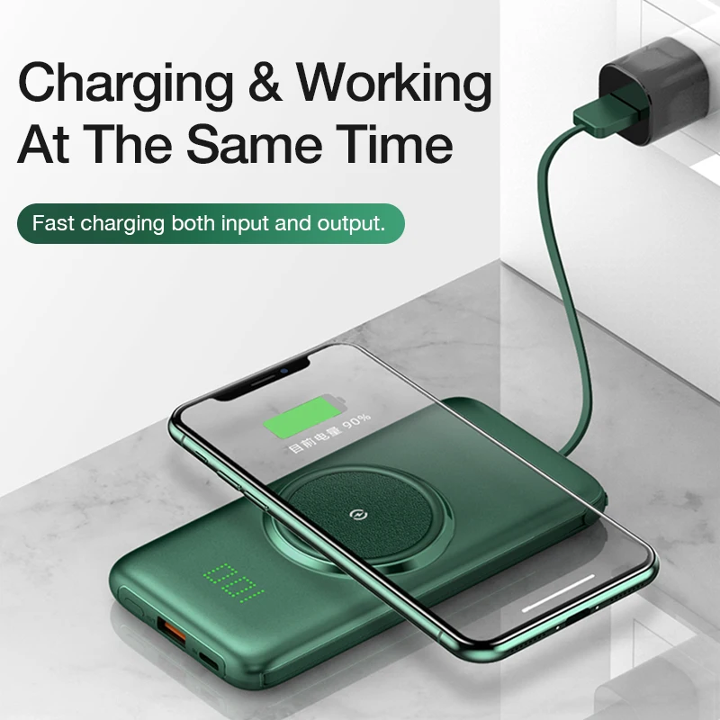 genai 5 in 1 wireless power bank 20000 mah led digital display built in cables powerbank mobile phone external battery charger free global shipping