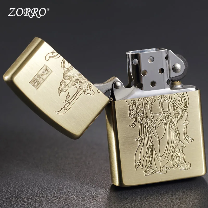 

Zorro Kerosene Lighter Pure Copper Guan Gong Creative Engrave Windbreak Gagoline Smoking Birthday Gift for boyfriend father