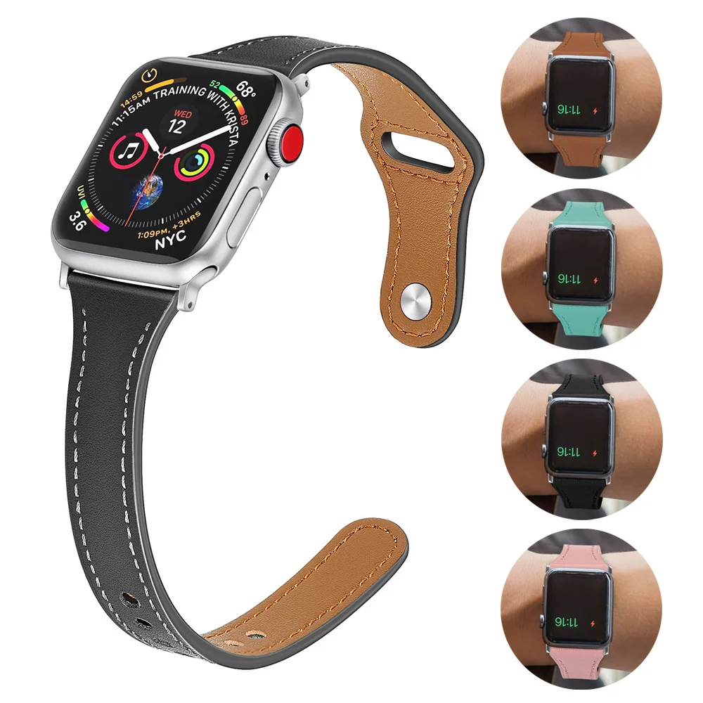 

Ремешок из натуральной коровьей кожи для Apple Watch 38 40 42 44 мм, модный кожаный браслет для iWatch Series 6 5 4 3 2 1 SE