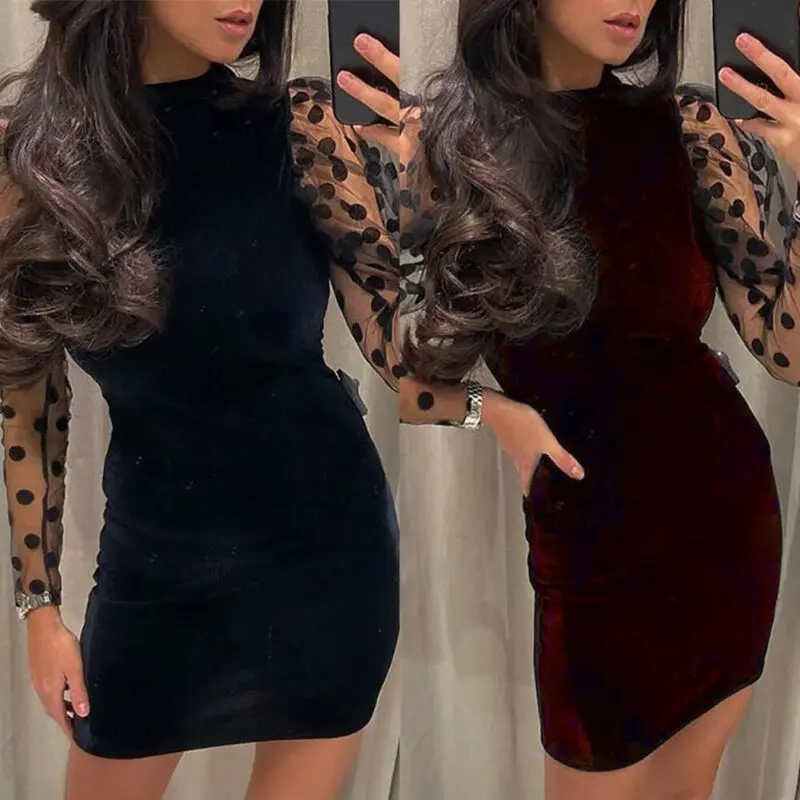 Imcute 2020 женское винно-красное Прозрачное платье-водолазка с длинным рукавом в