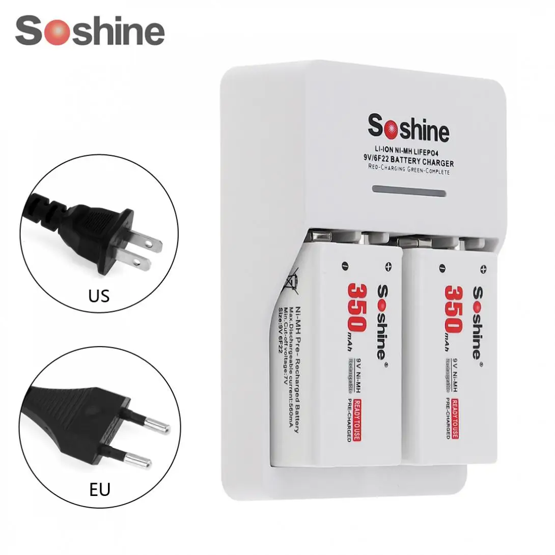 2 шт./лот Soshine 9V 6F22 350mAh Ni MH аккумуляторная батарея + умное зарядное устройство со