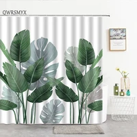 tropical green plants leaves shower curtain monstera leaf pattern waterproof cloth curtains home decor bath products with hooks