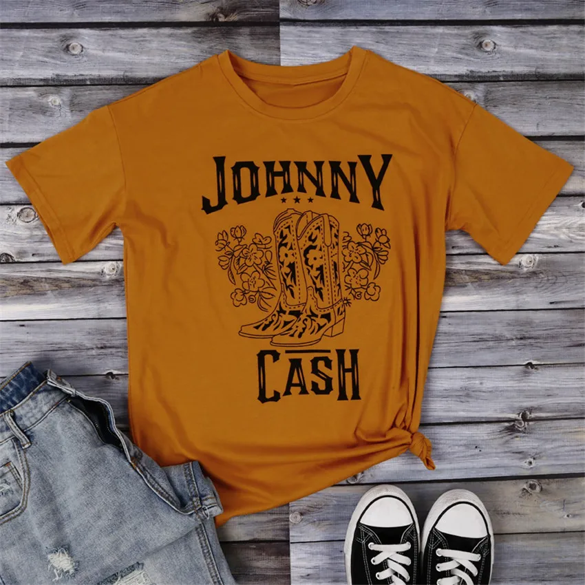 

Yellow T Shirt Women Letter Print T-shirt Boots print Top Women Fashion Tops Tee Summer Loose T-shirt 2019 O-neck Short Sleeve T