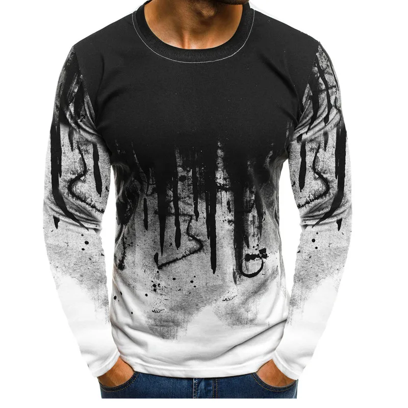 Мужская модная весенняя футболка с длинным рукавом и круглым вырезом свободная