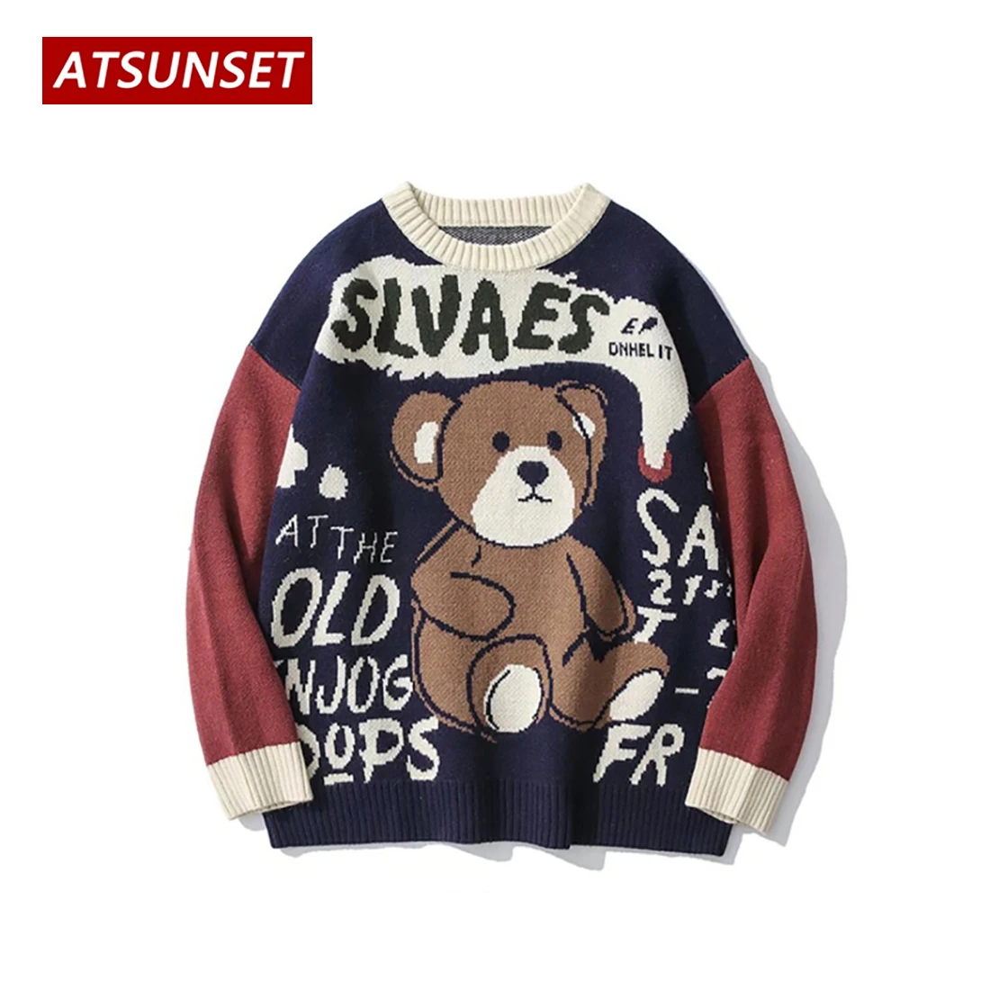 

ATSUNSET Cartoon Brown Bear Knitted Wool Autumn And Winter Harajuku Japanese And Korean Pullover Daily Streetwear Top