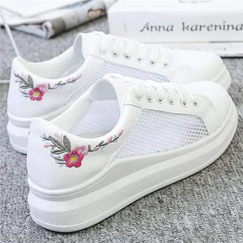 912-1 pink Женские кроссовки; Модные дышащие сетчатые женские вулканизированные туфли; повседневная обувь на платформе со шнуровкой; женские белые теннисные туфли; feminino - Цвет: 912-1 pink