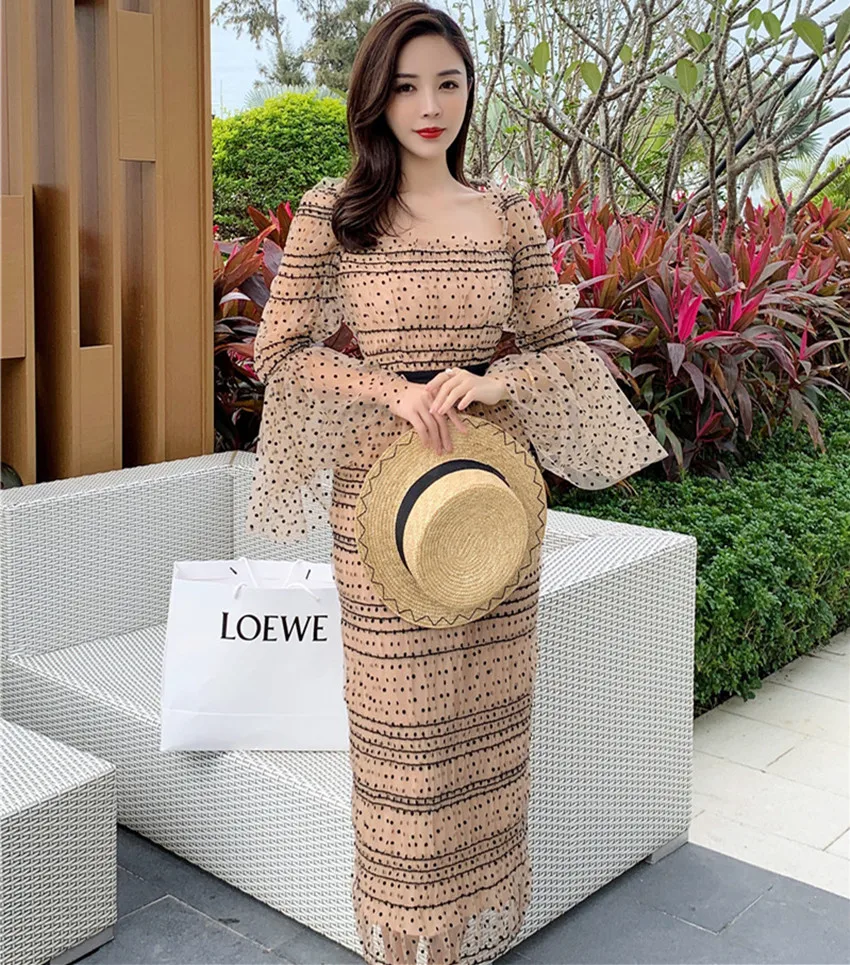 Женское Сетчатое платье-Автопортрет HAMALIEL подиумное праздничное платье в горошек