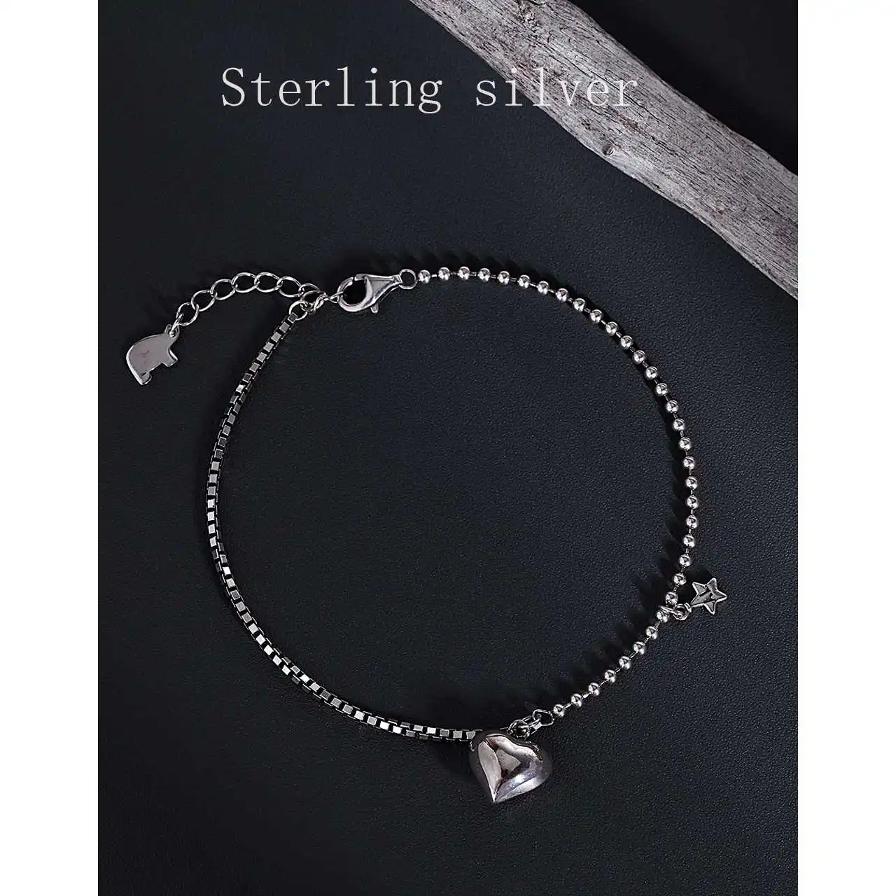 

925 Sterling Silver Bracelet Women Fashion Retro Heart Shape Charm Bracelet for Women Jewelry with Sterling Silver Bracelet