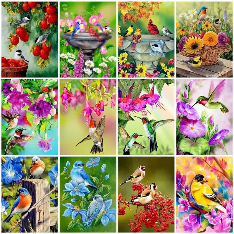 GATYZTORY Painting By Numbers Bird With Flowers Acrylic Coloring By Numbers Kids Diy Canvas Drawing Kit 40*50 Decoration Home
