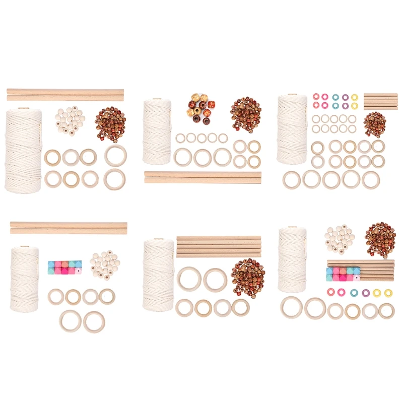 

Набор шнуров для макраме, веревка из натурального хлопка, деревянные бусины, кольцо, деревянные палочки для рукоделия, настенная вешалка дл...