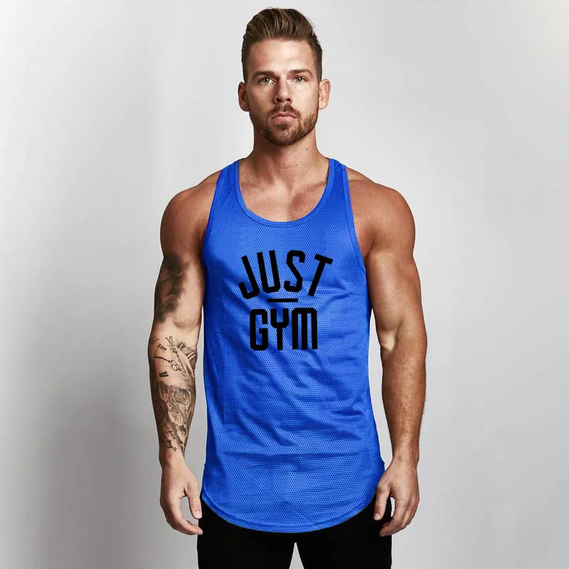Muscleguys Men's Compression Sleeveless Tight Shirt Fitness Workout Vest Bodybuilding Tank Top quick drying Mesh Gyms clothing - Цвет: blue155