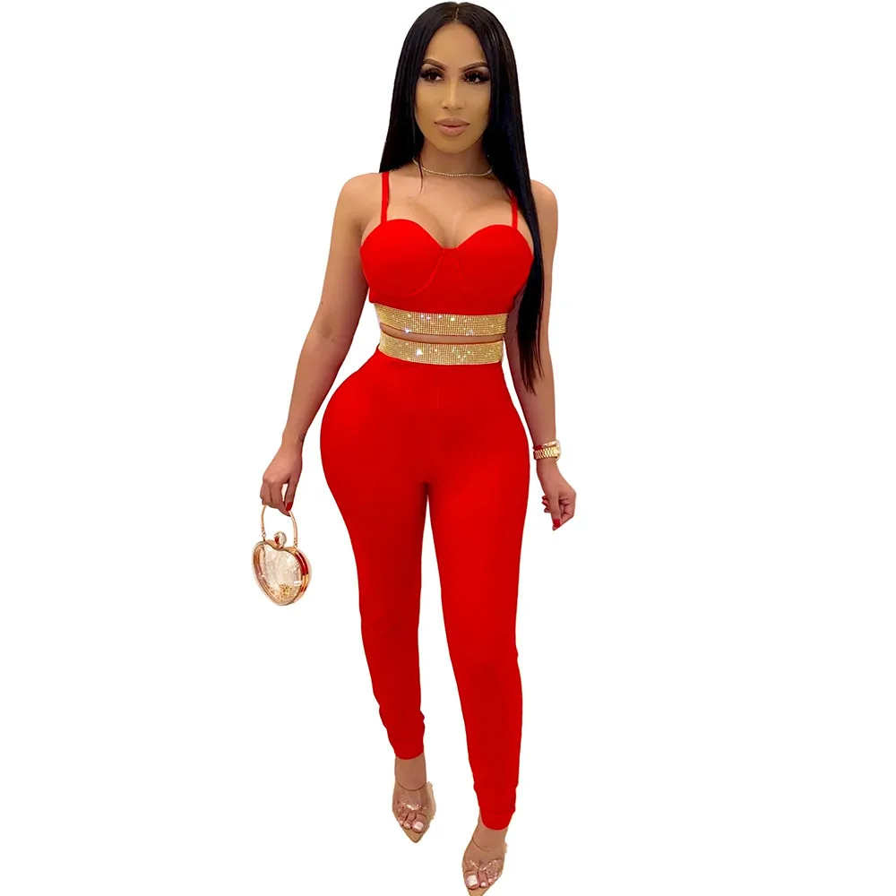 Блестящие стразы вечерние комплекты из двух предметов для знаменитостей женщин