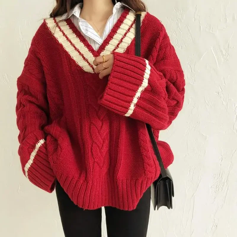 Женский свитер 2020 утолщенный с V-образным вырезом для студенток осенне-зимний