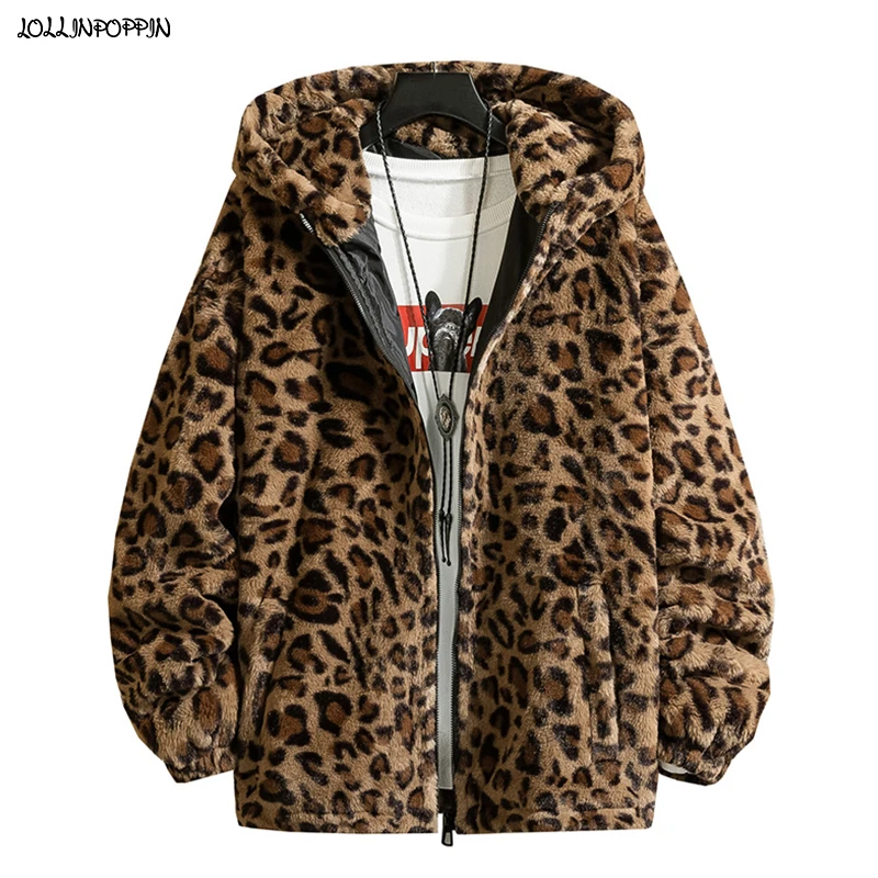 

Мужская леопардовая куртка с капюшоном из искусственного меха, Осень-зима 2020, мужское теплое пальто на молнии, верхняя одежда