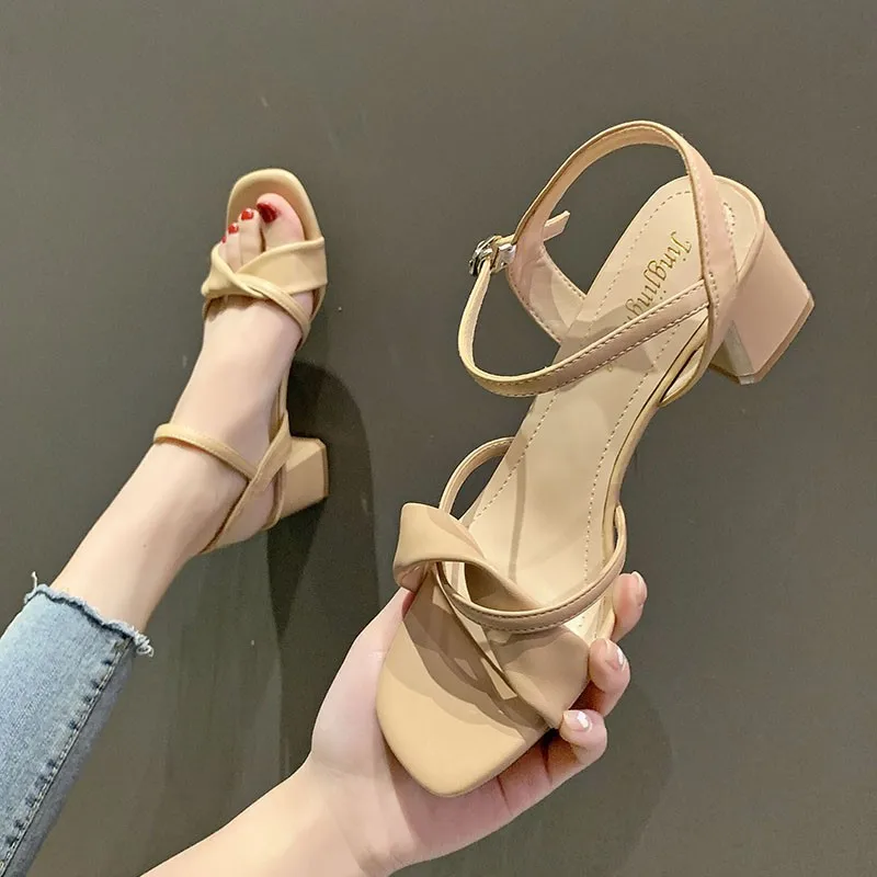 

Med Female Sandal Block Heels Fashion Womens Shoes 2022 Medium Girls Chunky Luxury New Low Summer High Clear Rubber Rome Slides