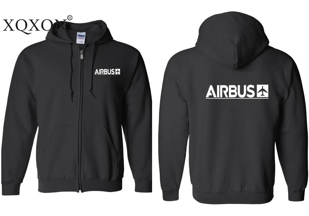 Black XQXON- Harajuku дизайн Airbus печатных толстые мужские толстовки с капюшоном на молнии толстовки Z712 - Цвет: Black