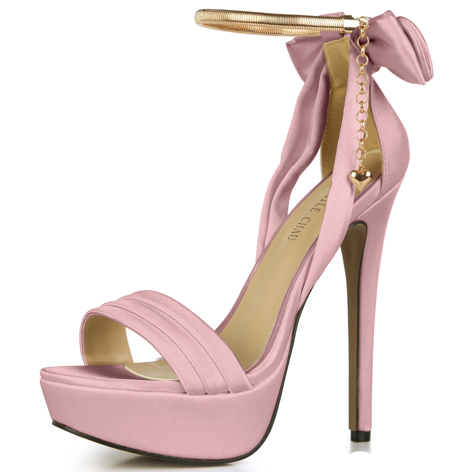 Атласная Свадебная обувь вечеринка цепи Ремешок на щиколотке высоком каблуке