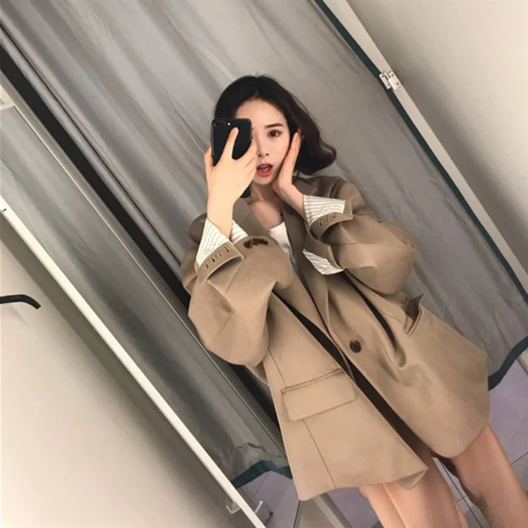 Корейский стиль 2019 женские блейзеры больших размеров повседневный Длинный