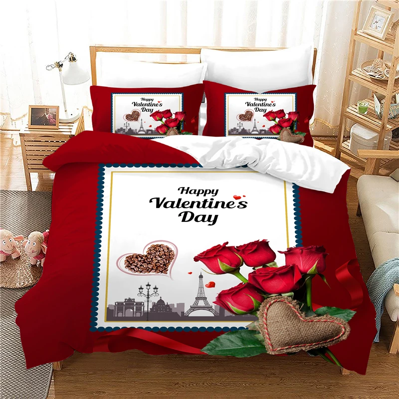 

Cianlsria Valentine's Day Pink Red Theme Printing Bedding Sets 3 PCE(No Sheets) Quilt Cover and Pillowcase