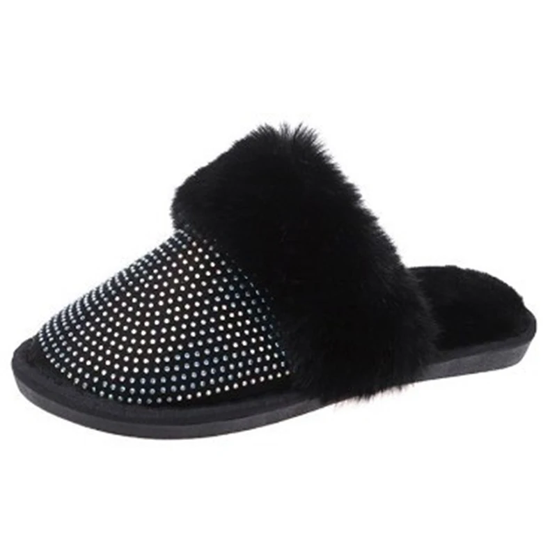 

Hairy Slippers Women 2020 Autumn And Winter New Korean Fashion Outer Wear Rhinestones Ins Baotou A Pedal Lazy Shoes Trendy