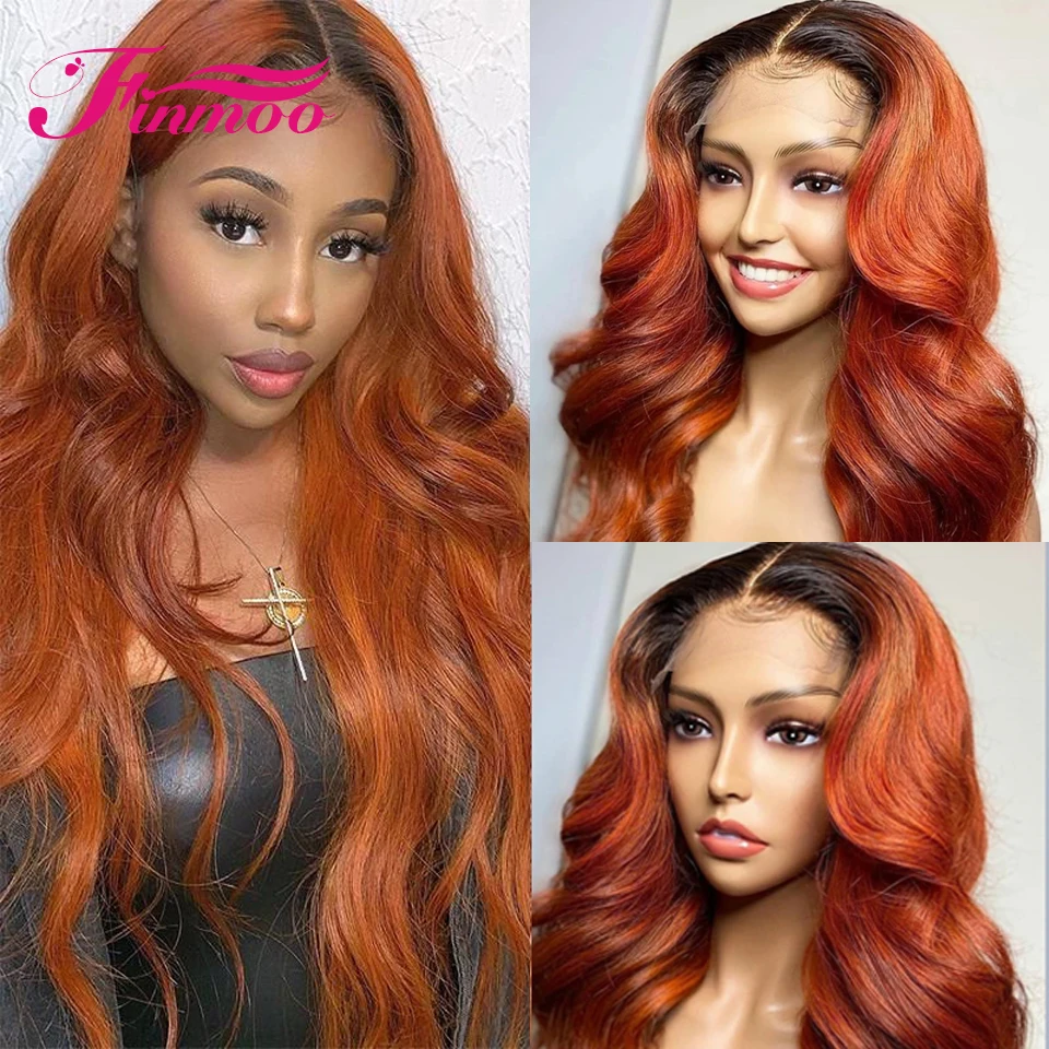 

Body Wave Black Orange Colored Human Hair Wigs For Women Brazilian Ginger Orange Lace Front Wig HD Transparent Lace Frontal Wig