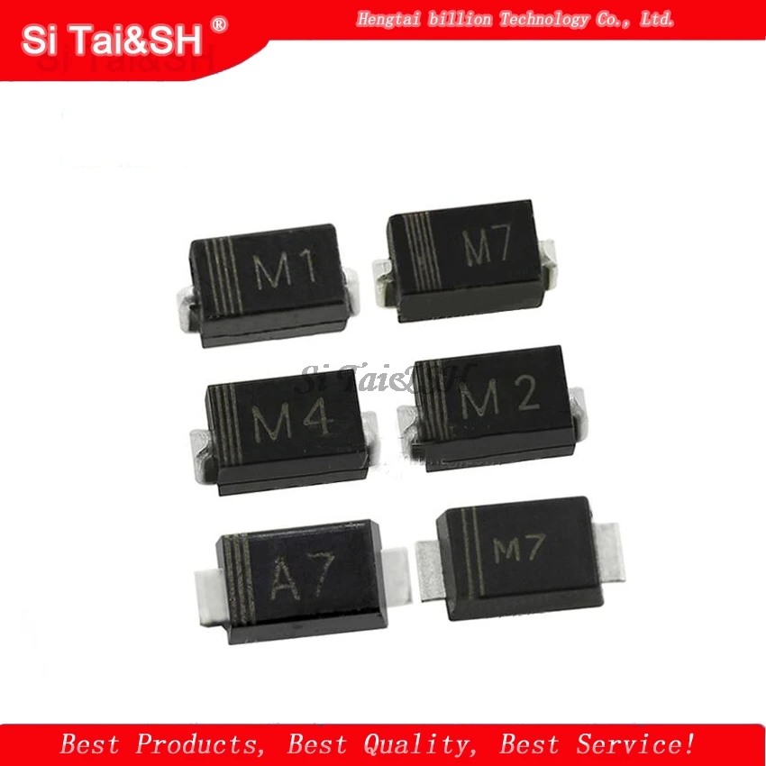 100PCS 1N4001 M1 1N4004 M4 1N4007 M7 FR107 RS1M SMA Rectifier diode FR207 RS2M HER108 US1M SF18 ES1J SF14 ES1D DO-214AC | Электронные