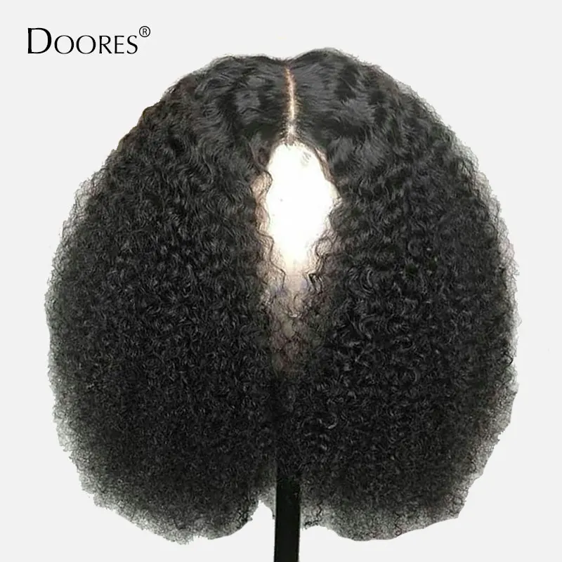 Афро кудрявые вьющиеся кружевные передние парики из человеческих волос