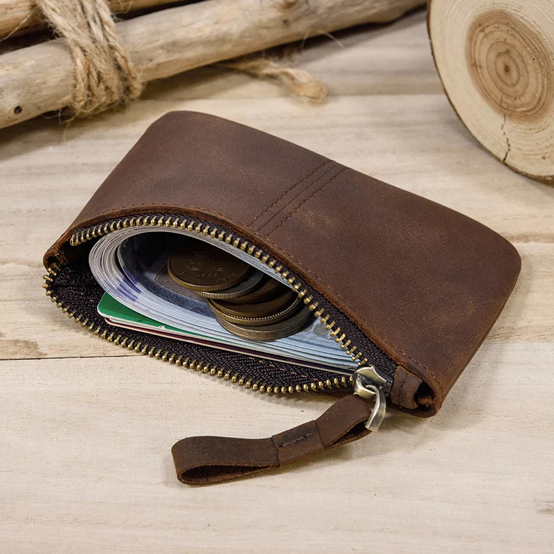 Men's Genuine Leather Zipper Coin Wallet Wowen natural Mini Short Purse Card Holder Change For Man Clutch Wallets | Багаж и сумки