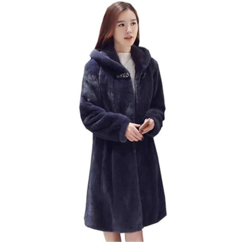 Autumn winter ladies fur coat imitation mink long hooded luxury large size 6XL slim high quality Overcoat Parker 244 | Женская одежда