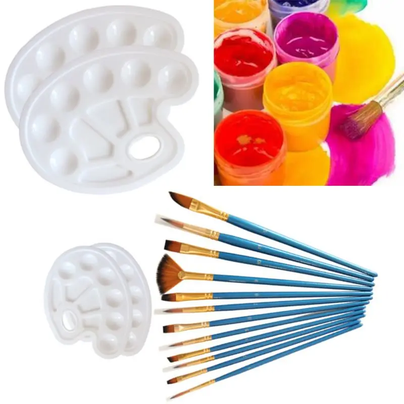 

14pcs/set Artist Paint Brush Nylon Hair Watercolor Acrylic Oil Painting Supplies with Mixing Palette