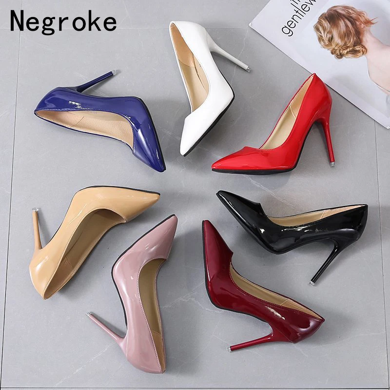 

HOT Women Shoes Pointed Toe White High Heels 10.5 CM Wedding Bridesmaid Pumps Ladies Patent Leather Boat Shoes Zapatos Mujer