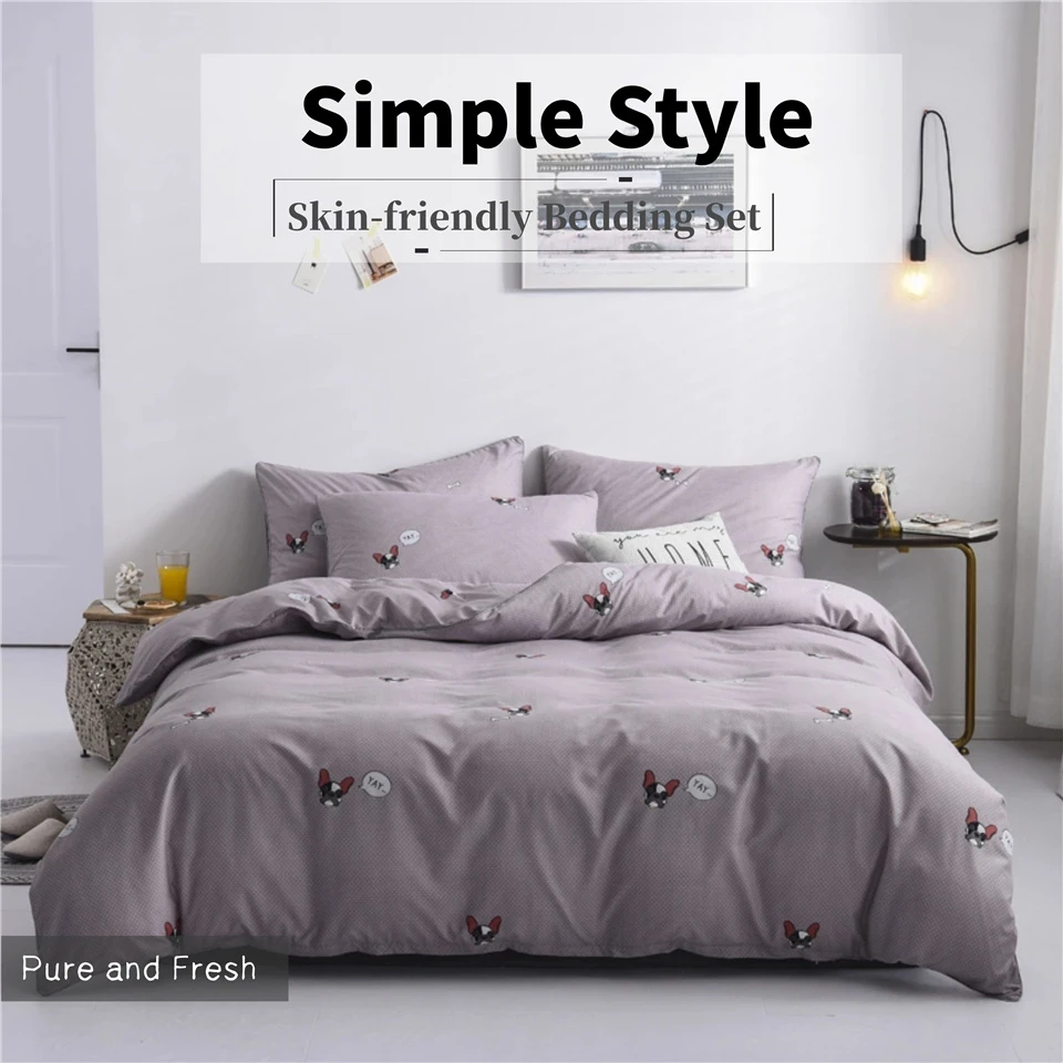 Комплект постельного белья с изображением французского бульдога серого цвета