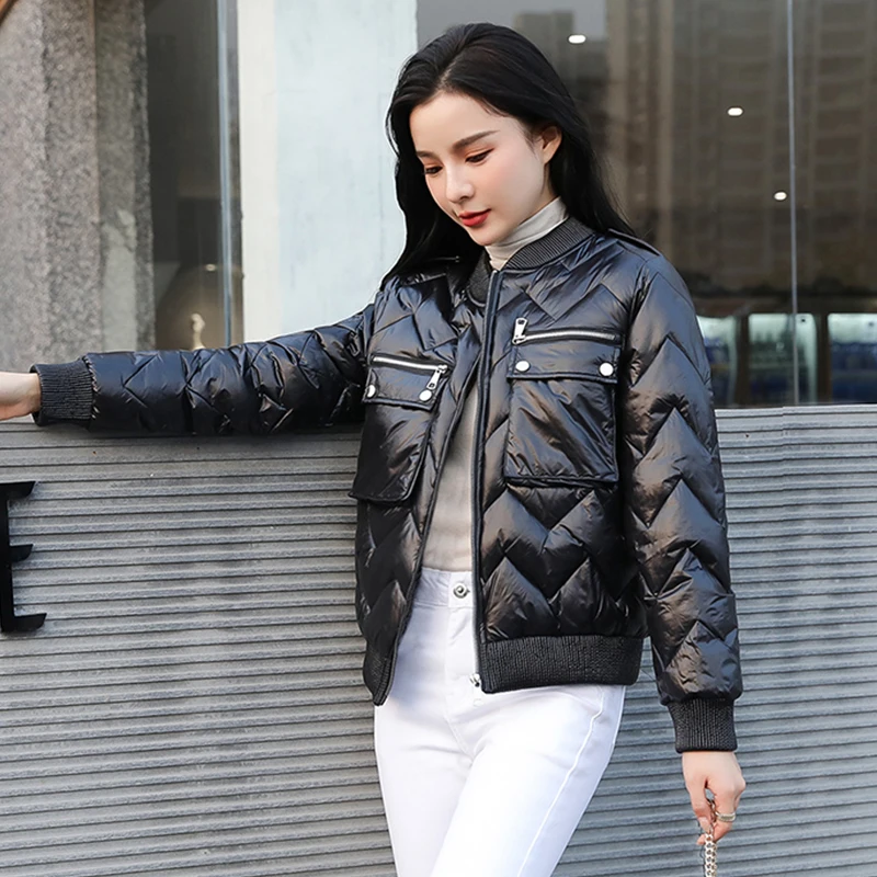 Женский пуховик однотонная короткая стильная женская повседневная куртка на