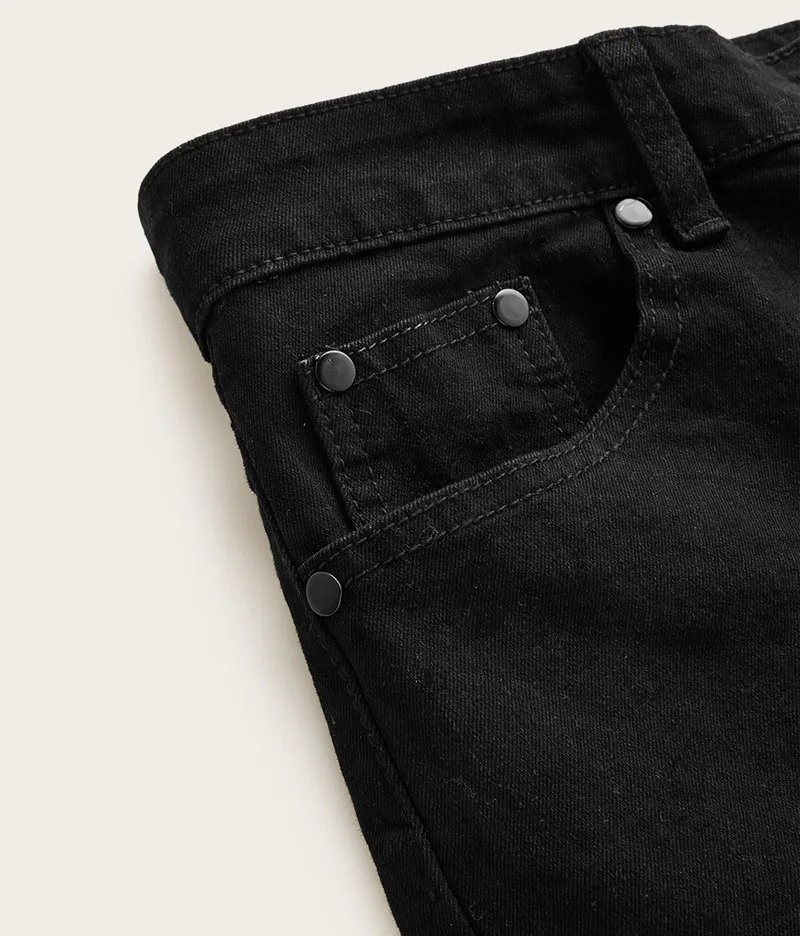 Мужские обтягивающие джинсовые шорты черные до колен уличная одежда байкерские