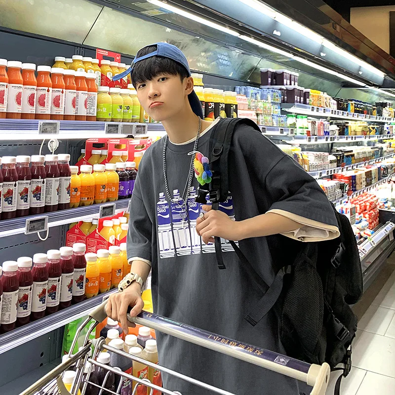 

Men's Short-sleeved T-shirt Summer New Fashion Tops Youth Loose Half-sleeved T-shirt Harajuku Graphic Tees Men Streetwear