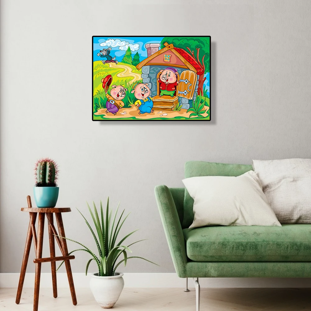 

5D DIY Full Drill Round Diamond Painting Cartoon House and Pigs Cross Stitch Embroidery Mosaic Kit Home Decor Needlework