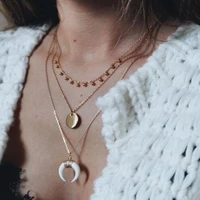 docona bohemian moon pendant necklace for women multilayer gold color alloy geometric round sweater chain jewelry friend gift