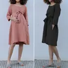 Женский летний сарафан ZANZEA 2021, туника с рукавом 34, платья, кафтан, однотонное платье миди с поясом, женский халат с круглым вырезом