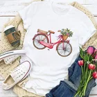 Летняя новая модная женская футболка с графическим принтом для велосипеда, Повседневная белая женская футболка с круглым вырезом и коротким рукавом