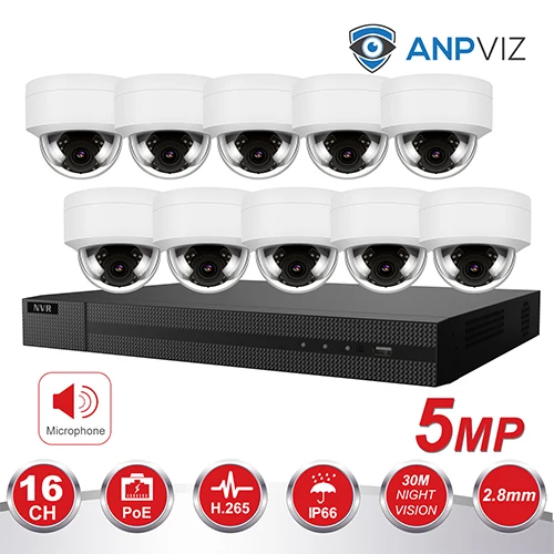 10 Fixed Dome KIT 16ch 5MP Dome IP Camera NVR KIT H.265 Hikvision OEM POE 4K NVR 8/16pcs Outdoor POE Video Surveillance Audio Cameras - Цвет: 10 Fixed Dome KIT