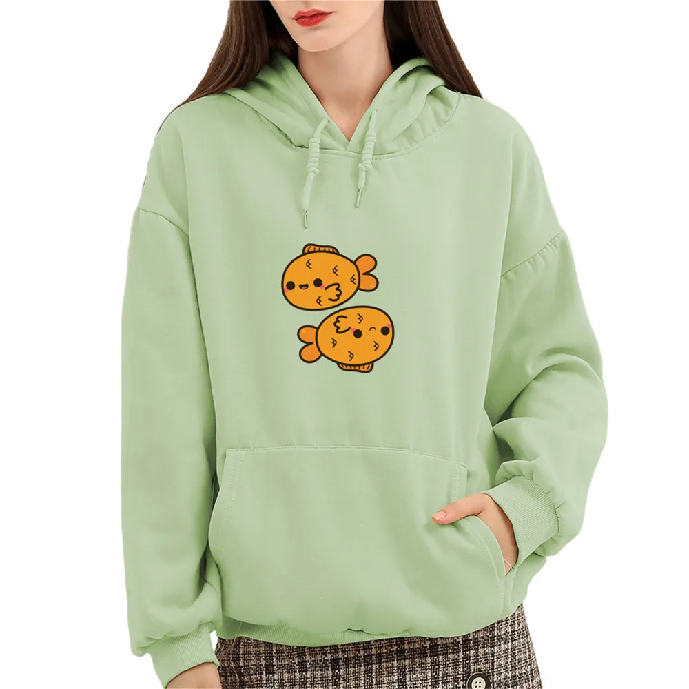 Harajuku High Quality Cotton Hoodies Women Fish Printed Sweatshirts Funny Cartoon 90s Ullzang Sweetshirts Graphic Oversize Hoody