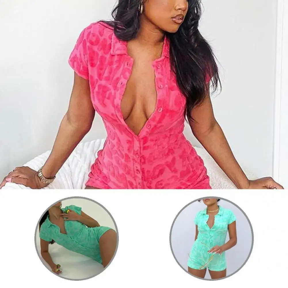 

Temperament Stylish Letters Pattern Single-breasted Romper Summer Summer Romper Lapel for Holiday