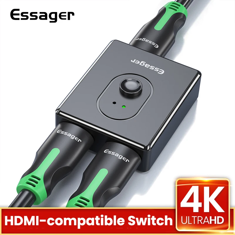 

Essager HDMI-compatible Splitter Switch 4K 2.0 HDMI-compatible Switcher 1x2 / 2x1 Adapter 2 in 1 Out Converter For PS4 HD TV BOX