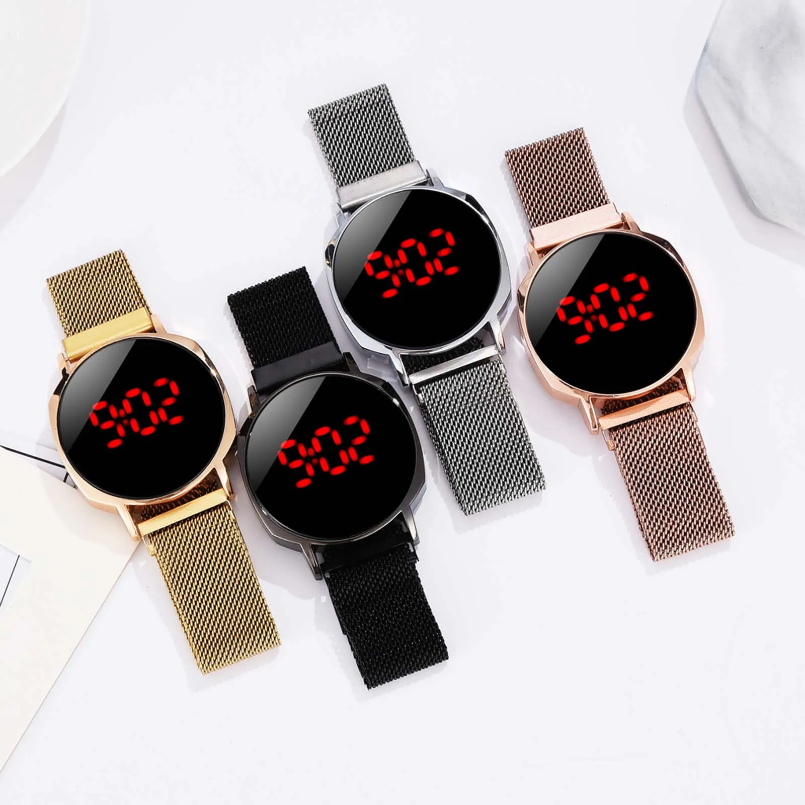 

Luxurious Women Digital LED Watch Ladies Dress Mesh Belt Electronic Display Wrist Watches Jewelry Gifts Relogio Feminino F70