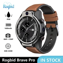 Rogbid Brave Pro 4G Global Smart Watch 2021 4GB 64GB 2 Camera 13MP 1600mAh Android 10 Smartwatch Phone WIFI GPS IP68 Waterproof