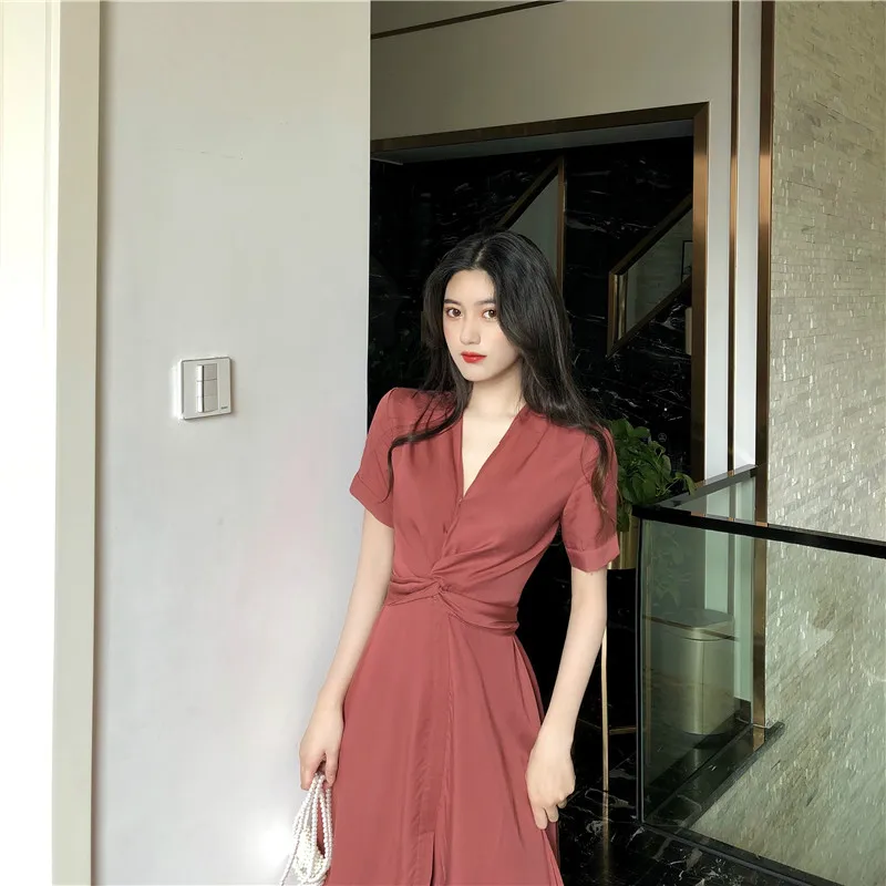 Платье JuneLove женское длинное с коротким рукавом винтажное ДРАПИРОВАННОЕ