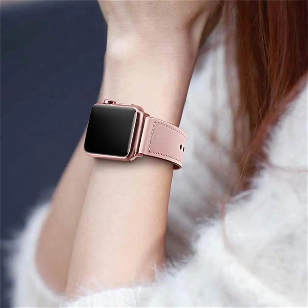 

Genuine leather loop strap for Apple watch band 44mm 40mm correa replacement bracelet for apple watch SE 3 4 5 6 42mm 38mm belt