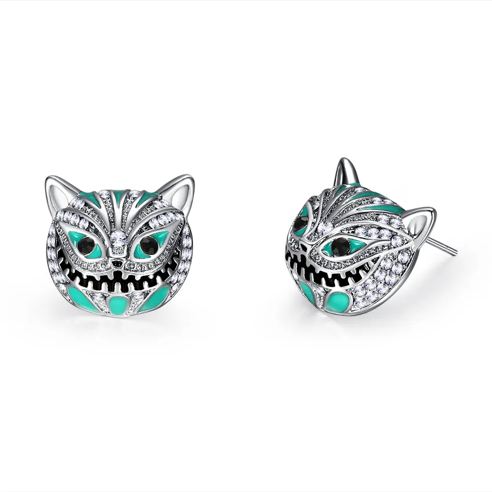 

Small Cheshire Rhinestone Cat Stud Earring Alice in Wonderland Cartoon Animal Earrings We're All Mad Here Women Wedding Jewelry