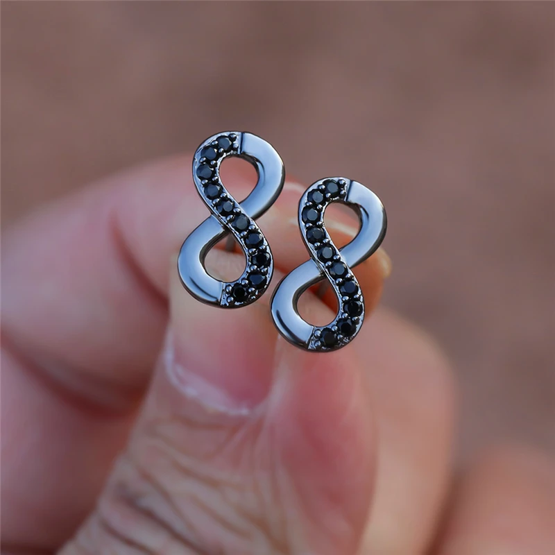 

Cute Female Black Crystal Earrings Vintage Rose Gold Color Small Stud Earrings For Women Trendy Bride Infinity Wedding Earrings