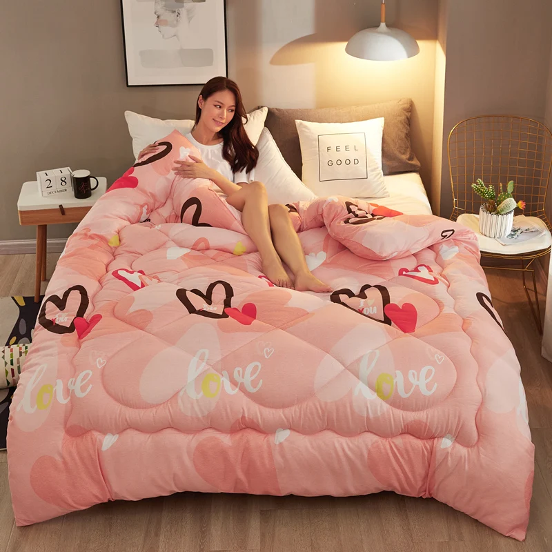 

Pure Color Thicken Duvet With Stuffing Patchwork Quilt Warm Winter Bed Cover Winter Thicken Comforter New Bedset 220*240cm